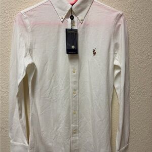 Women’s Ralph Lauren White Knit Oxford Shirt